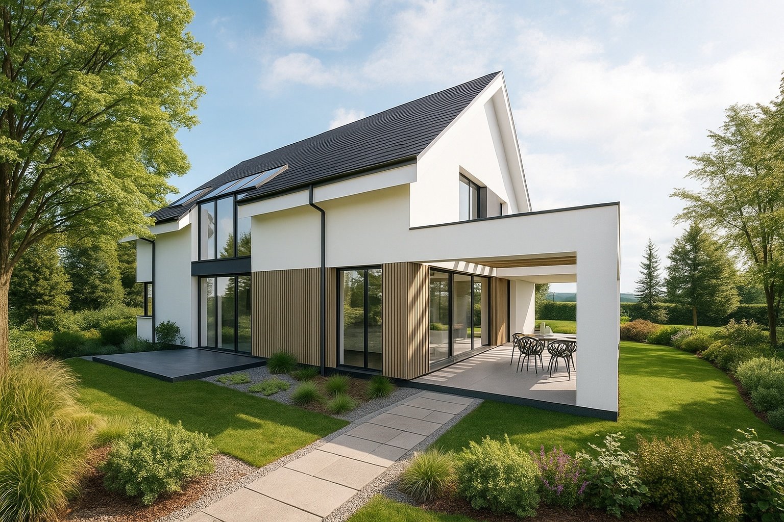 Funkcjonalny-dom-z-dachem-dwuspadowym-widok-od-ogrodu-projekt-Fidor-Architekci-Szczecin