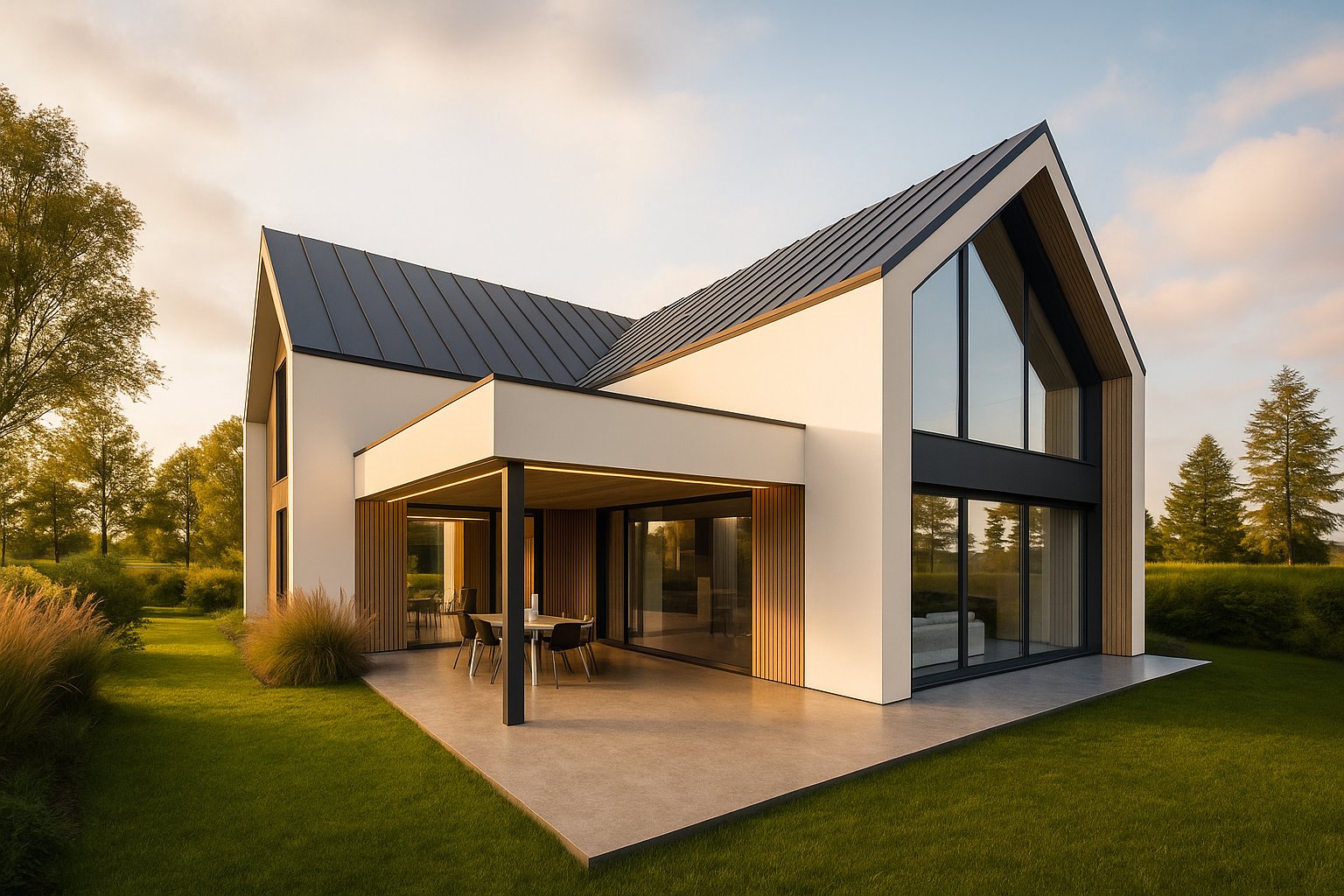 Nowoczesny-dom-jednorodzinny-w-stylu-nowoczesnej-stodoly-widok-na-taras-projekt-Fidor-Architekci-Jeczydol