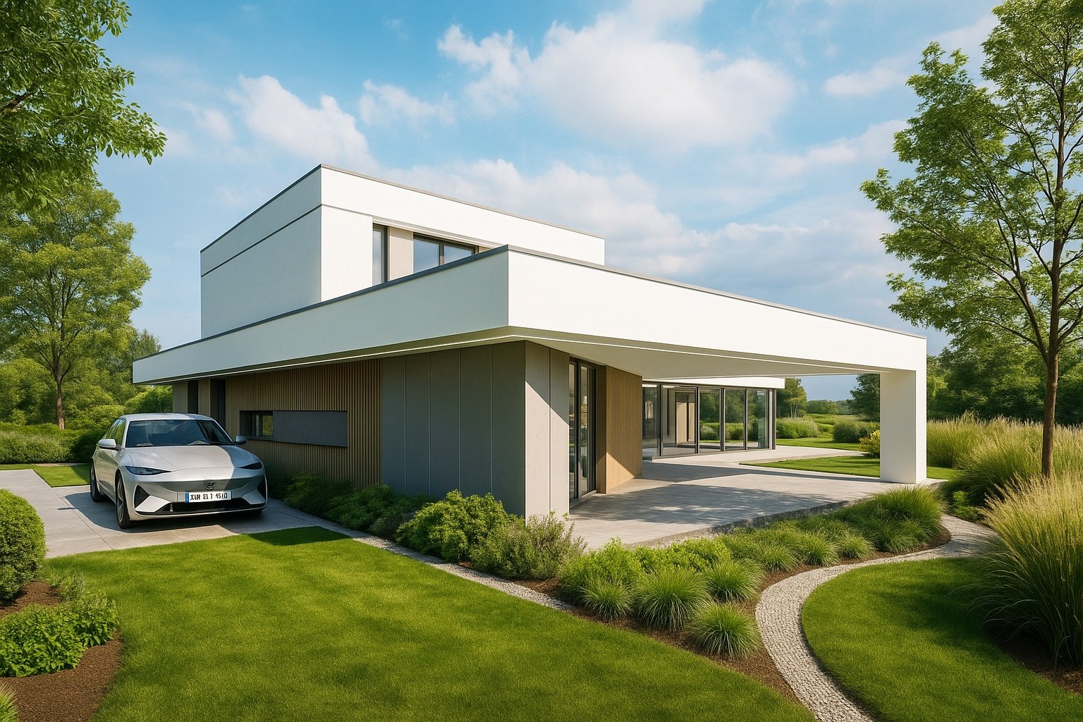 Nowoczesny-dom-jednorodzinny-z-basenem-w-Szczecinie-widok-od-frontu-projekt-Fidor-Architekci