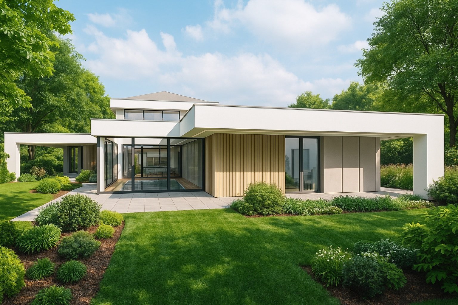 Nowoczesny-dom-jednorodzinny-z-basenem-widok-od-ogrodu-projekt-Fidor-Architekci